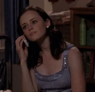 🧊 7f63810f Rory Gilmore Gilmore Girls 女人, 电话, 说话, 连衣裙, 棕发 telegram sticker