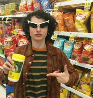 π fc4b8898 grocery, store, chips, pointing telegram sticker