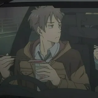 💸 7170a1fd anime, uomo, auto, mangiare, noodles, bacchette telegram sticker