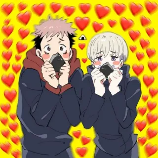 😍 10bf6515 Yuji Itadori Jujutsu Kaisen Anime, Manga, Jujutsu Kaisen, Yuji Itadori, vrienden, schattig, hartjes telegram sticker
