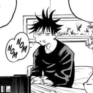 😐 c6fefa14 NOM NOM eten, klanknabootsing, manga, cartoon, snack, nom, maaltijd telegram sticker