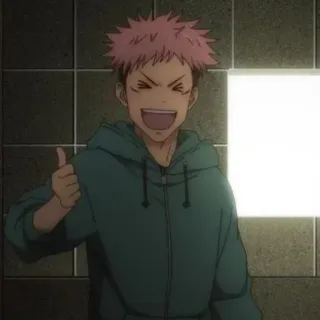 👍 edb63184 Yuji Itadori Jujutsu Kaisen anime, duim omhoog, cartoon, glimlachend, blij telegram sticker