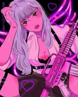 🍭 28487b37 あなた
死んでしまう 动漫女孩, 枪, 霓虹, 爱心, 粉色, 紫色 telegram sticker