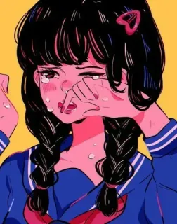 🍭 2d2b99f1 哭, 动漫女孩, 悲伤, 眼泪, 卡通, 情绪化 telegram sticker