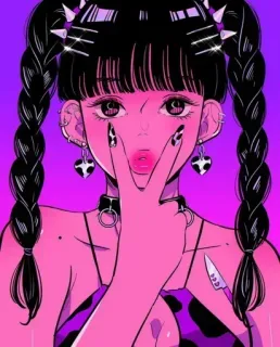 🍭 3a0f8d6d 女孩, 刀, 武器, 辫子, 动漫, 贴纸 telegram sticker