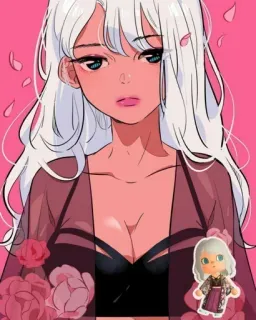 🍭 4e9510b6 女人, 动漫, 插画, 数字艺术, 粉色, 花, 女孩 telegram sticker