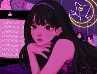 🍭 4f87bb2e JEAYUUN 女人, 韩国, 黑发, 亚洲, 审美, 霓虹, 城市流行 telegram sticker