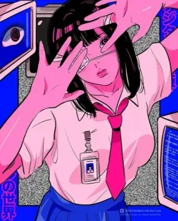 🍭 65d436f9 动漫, 女孩, 校服, 电脑, 绷带 telegram sticker