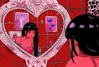 🍭 6caf768b 女孩, 镜子, 倒影, 爱心, 动漫, 插画 telegram sticker