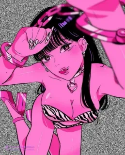 🍭 80f708fa 动漫女孩, 粉色, 插图, 绘画, 时尚 telegram sticker