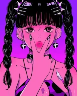 🍭 91c4dae6 女孩, 辫子, 刀, 风格, 动漫, 紫色 telegram sticker