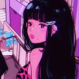 🍭 91f23d08 FIGHT ME 动漫女孩, 卡通, 唯美, 肖像, 粉色, 黑发, 战斗, 争吵 telegram sticker