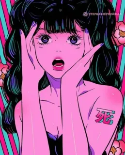 🍭 b79cf9f4 死 动漫女孩, 插图, 日式, 死亡, 纹身, 艺术, 震惊 telegram sticker