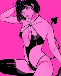 🍭 d6589ac0 恶魔, 恶灵, 动漫, 卡通, 粉色, 女人, 女孩, 角 telegram sticker