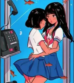 🍭 d8696d94 lgbtq+, 女同性恋, 萨福, 插图, 卡通, 拥抱, 爱意 telegram sticker