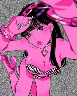 🍭 f42361d8 动漫女孩, 粉色, 斑马纹, 可爱, 卡通, 时尚, 插画 telegram sticker