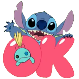 👍 2eace31e Stitch OK Alien, Mono, Divertido, Dibujos animados, Lilo & Stitch whatsapp sticker