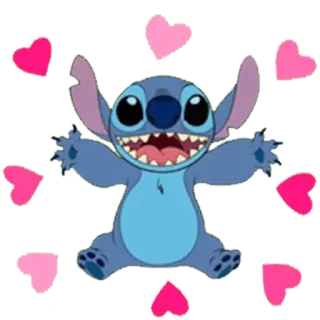 ❤ 6761fe02 Stitch Lilo & Stitch mono, alien, disney, corazones, dibujos animados whatsapp sticker