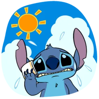 ☀ 7cd9f7e4 Stitch sudor, calor, disney, dibujos animados whatsapp sticker