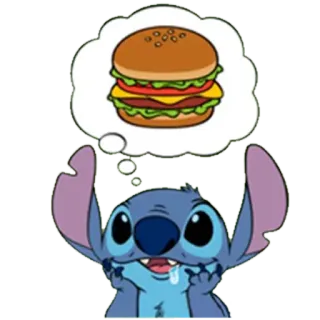 🍔 95884c56 Stitch Dibujo animado, Hamburguesa, Comida, Sueño, Hambre whatsapp sticker