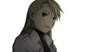 😏 a3058ec1 Riza Hawkeye Fullmetal Alchemist Anime, Riza Hawkeye, Fullmetal Alchemist, Charakter, Militär, Frau, Sergeant telegram sticker
