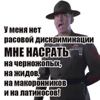 👦 ce987aff У меня нет расовой дискриминации МНЕ НАСРАТЬ на черножопПЫХ, на жидов, на макороннИКОВ и на латиносов! военные, оскорбительный, оскорбления, расистский whatsapp sticker