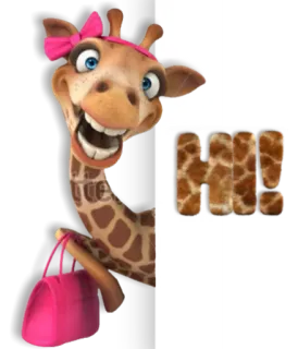 😀 f80cf41a Hi! жираф, мультфильм, животное, розовый, приветствие telegram sticker