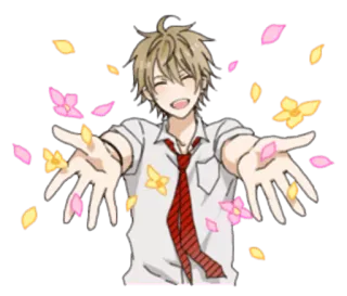 😄 0011adfc 动漫, 男孩, 快乐, 花, 校服, 可爱 telegram sticker