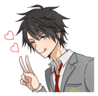 😜 3063b837 动漫, 角色, 爱心, 眨眼, 和平手势 telegram sticker