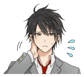 😥 6b5e3d53 动漫, 漫画, 男孩, 担心, 汗, 校服 telegram sticker