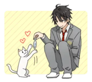 🐈 c5fe06d5 动漫, 漫画, 男孩, 猫, 鱼, 可爱, 爱心 telegram sticker
