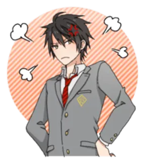 😤 f0b294e8 动漫, 生气, 烦躁, 沮丧, 校服, 卡通, 动漫男孩, 贴纸 telegram sticker