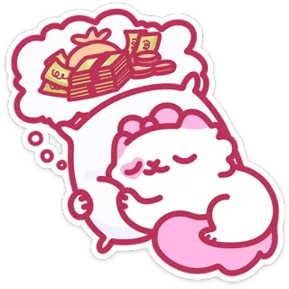 🐱 4ed40917 gato, soñando, dinero, almohada, lindo, dibujos animados, dormir, riqueza telegram sticker