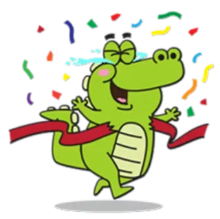 🐊 aefe6573 buaya, kartun, perayaan, menang, konfeti, garis akhir telegram sticker