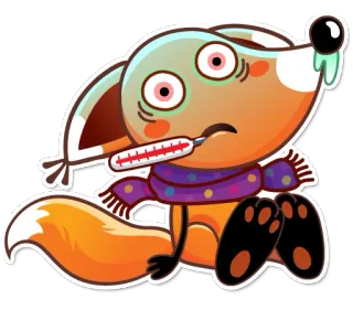 😷 5626f1a5 rubah, sakit, termometer, kartun, sakit, pilek, flu, hewan, karakter telegram sticker