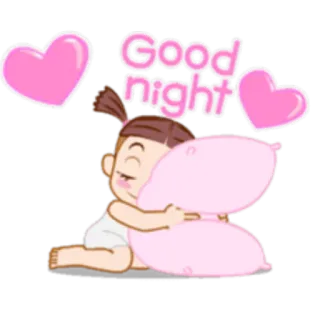 😴 c9034435 Good night buonanotte, sonno, cartoni animati, cuori, ragazza telegram sticker