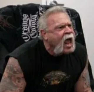 😂 ffaf2175 Orange County 男人, 橘郡机车, 面部表情, 愤怒, 喊叫, 保罗·特图尔 高级 telegram sticker