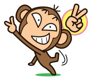 🐵 bc05a9c9 małpa, kreskówka, zwierzę, znak pokoju, radosny, słodki telegram sticker