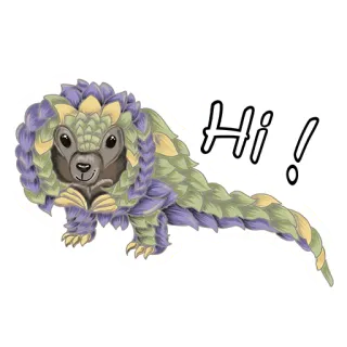 👋 b297c9ce Hi! Schuppentier, niedlich, Tier, Gruß, Hallo, lila, grün whatsapp sticker