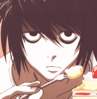 🖤 0654123e L Lawliet Death Note Anime, Death Note, L Lawliet, Personagem, Bolo, Doces, Sobremesa telegram sticker