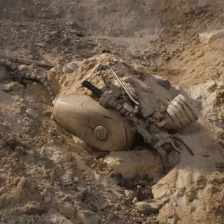 😵 36ad0c81 robot, sepolto, guerra, militare, arma, post-apocalittico telegram sticker