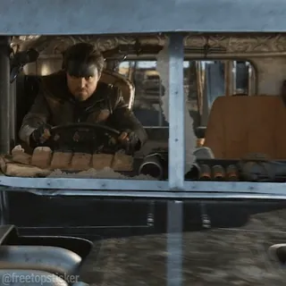 😠 53a0e956 @freetopsticker veicolo, post-apocalittico, pilota, film, Mad Max, azione, camion, inseguimento telegram sticker