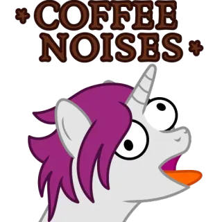 🦄 18bb49ef COFFEE NOISES café, ruido, dibujos animados, divertido, unicornio, poni whatsapp sticker