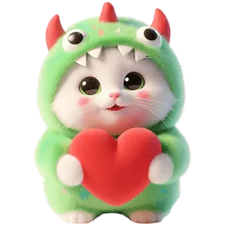 😍 27ae1a6a gatto, gattino, carino, animale, kawaii, cuore, amore, costume dinosauro telegram sticker