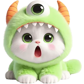 😯 6d575eb0 gatto, mostro, carino, cartone animato, animale, peloso, verde, kawaii telegram sticker