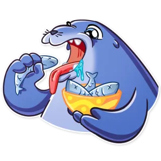 🍴 369fb87f phoque, animal, manger, poisson, dessin animé, bol telegram sticker