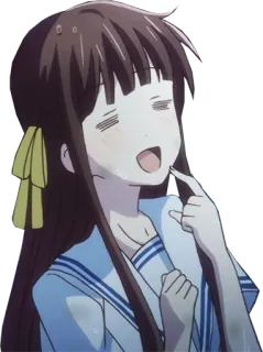 🤔 9266971f Tohru Honda Fruits Basket anime, chica, sonriendo, uniforme escolar, linda, kawaii whatsapp sticker