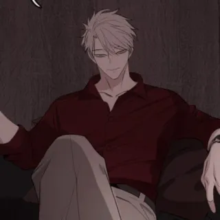 🍶 2a964fea 애니메이션, 만화, 남자, 캐릭터, 빨간 셔츠, 흰 머리 telegram sticker