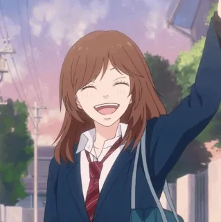 🥡 678b32a3 anime, uczennica, uśmiechnięta, szczęśliwa, kreskówka, postać, dziewczyna telegram sticker