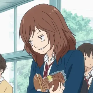 🥡 ba84fca7 anime, dziewczyna, mundurek szkolny, uśmiechnięta, brązowe włosy telegram sticker